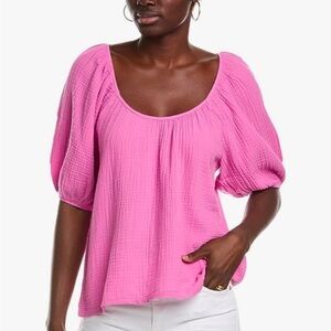 Nation LTD pink Lyric muslin puff short sleeve top size small scoop neck peasant